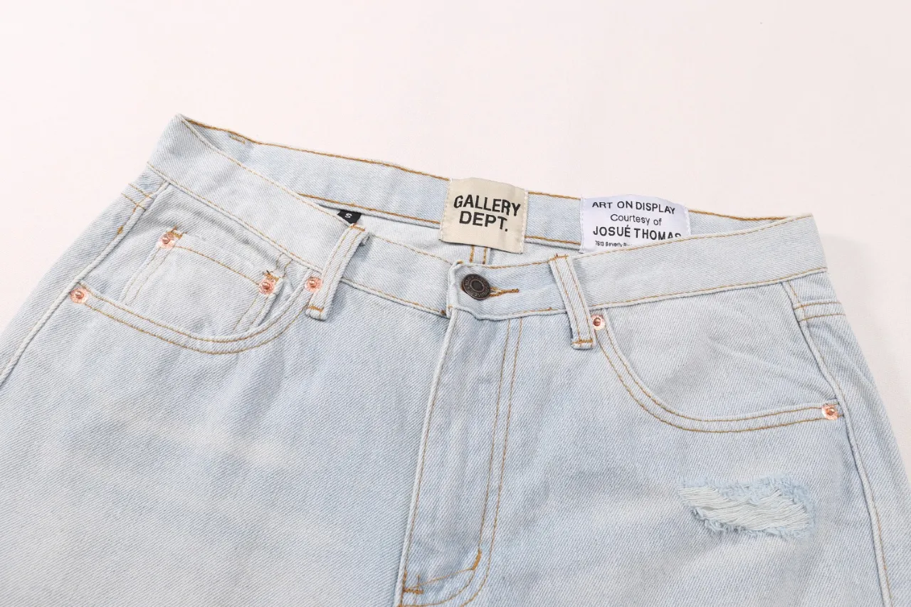 656#Gallery Dept New style ripped, knife-cut, washed, blue bootcut jeans, blue spliced ​​denim trousers, fashionable trousers, casual and versatile trousers, blue S~XL P250